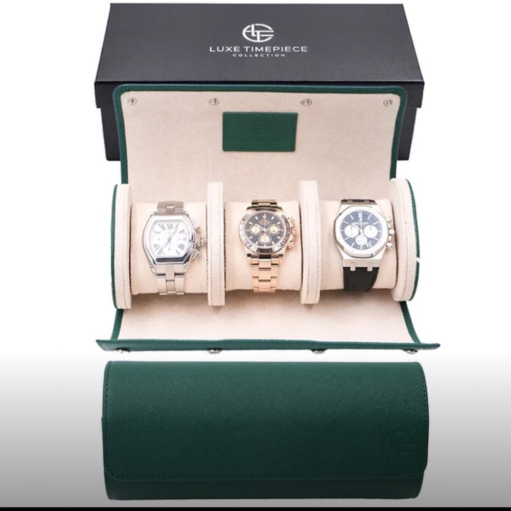 Luxe Timepiece Collection Leather Table Top in Swiss Green